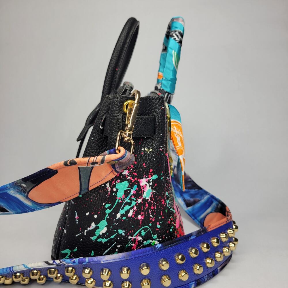 NEW Anca Barbu Green Lips Tote Electric Handbag Purse Handpainted - Picture 8 of 14